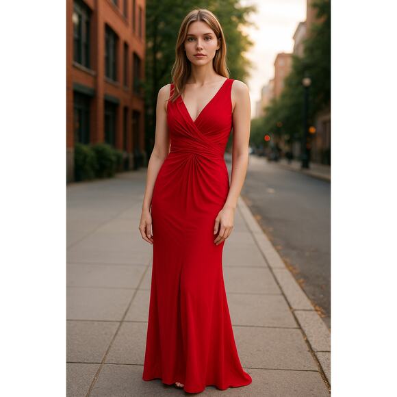 MAC DUGGAL Dress Size 2 Evening Gown NEW Red Twist Front Ruched Top Sleeveless - Picture 6 of 7